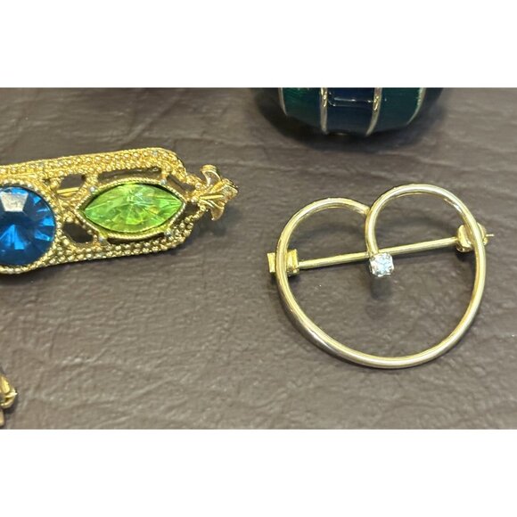 Vintage Jewelry Lot 1928 Avante Rhinestone Heart Brooch Pin Enamel Earrings - Picture 4 of 11